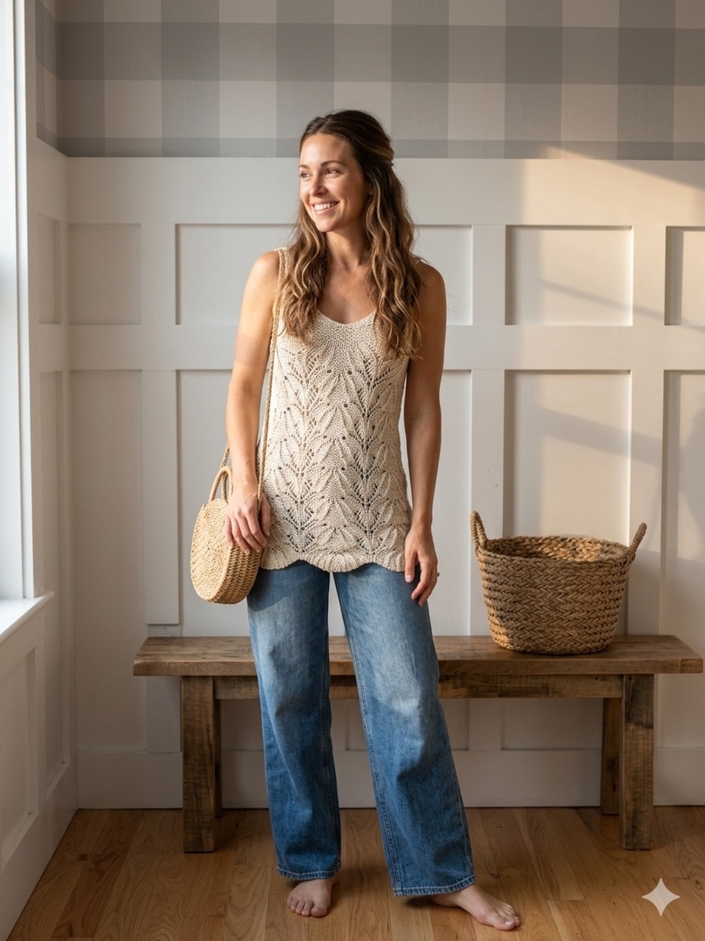 Zara Cream Crochet Tank Top with Scalloped Hem Small